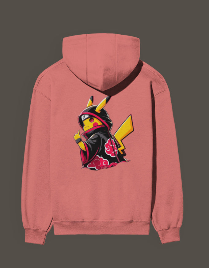 Akatsuki Pikachu hoodie featuring a colorful design of Pikachu in a black cloak