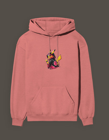 Akatsuki Pikachu hoodie in pink featuring a unique anime-inspired design on the front