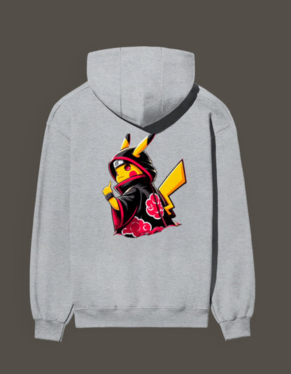 Akatsuki Pikachu hoodie in gray featuring a bold Pikachu design in an Akatsuki robe