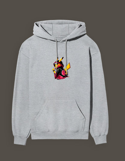 Gray Akatsuki Pikachu hoodie featuring a vibrant Pikachu design with an Akatsuki theme