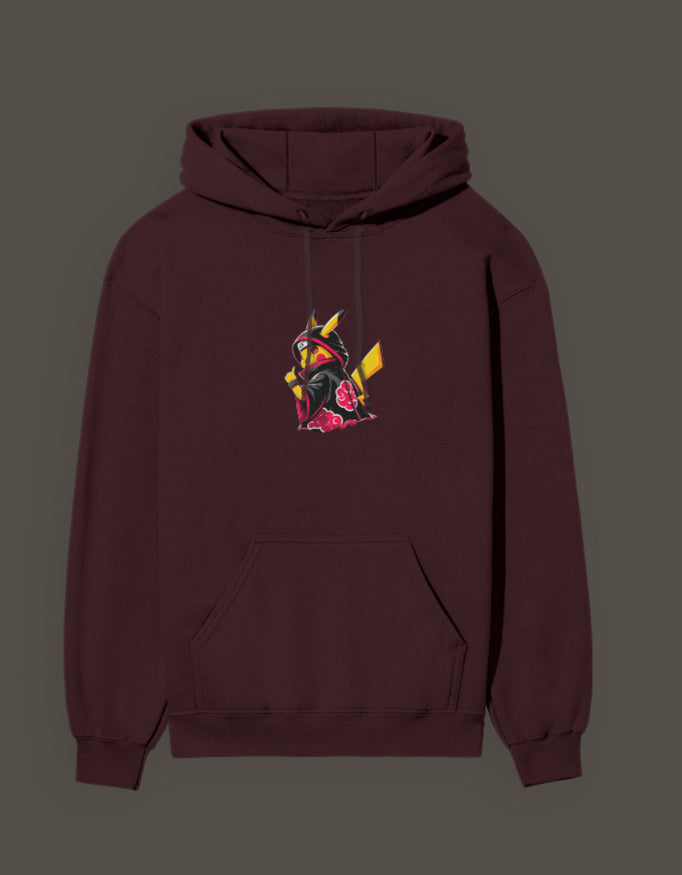 Akatsuki Pikachu hoodie in dark red featuring a unique design with Pikachu in Akatsuki attire