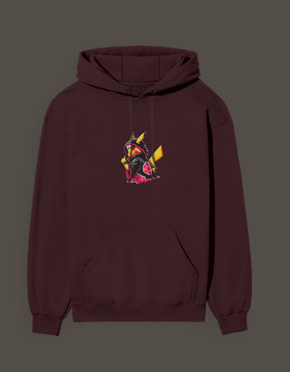 Akatsuki Pikachu hoodie in dark red featuring a unique design with Pikachu in Akatsuki attire