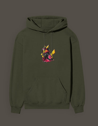 Dark green Akatsuki Pikachu hoodie featuring unique graphic design on the front