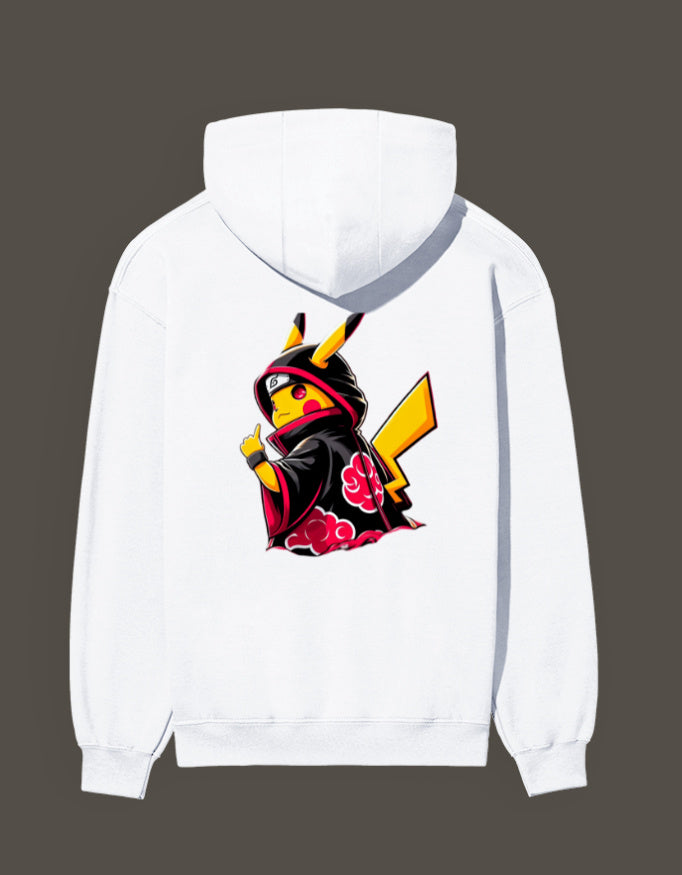 White Akatsuki Pikachu hoodie featuring a cool Pikachu design in Akatsuki robes