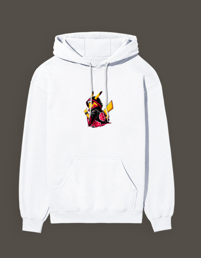 White Akatsuki Pikachu hoodie with a colorful Pikachu design for anime fans