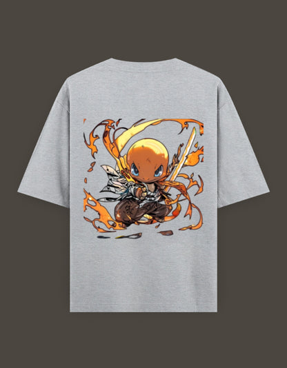 Charmander x Flame Hashira anime t-shirt featuring a vibrant design with flames and a character illustration