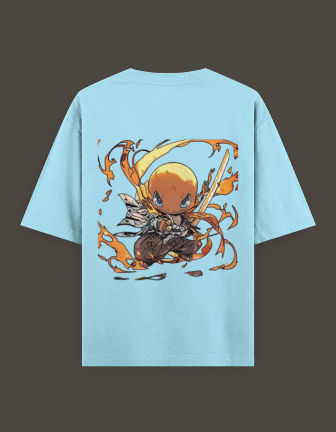 Charmander x Flame Hashira anime t-shirt in blue featuring a vibrant design with flames