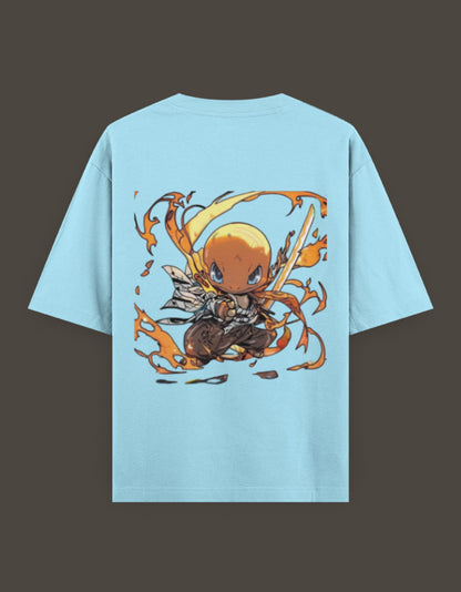 Charmander x Flame Hashira anime t-shirt in blue featuring a vibrant design with flames