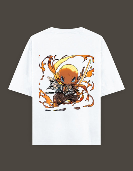 Charmander x Flame Hashira anime t-shirt featuring a fiery graphic design on the back