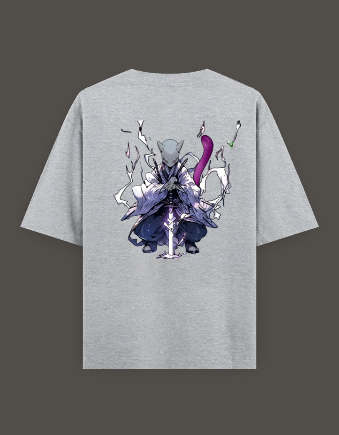Anime crossover t-shirt for Gen Z featuring a stylish graphic design on a gray background