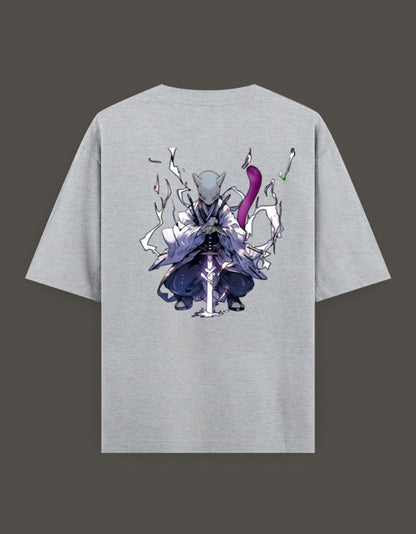 Anime crossover t-shirt for Gen Z featuring a stylish graphic design on a gray background