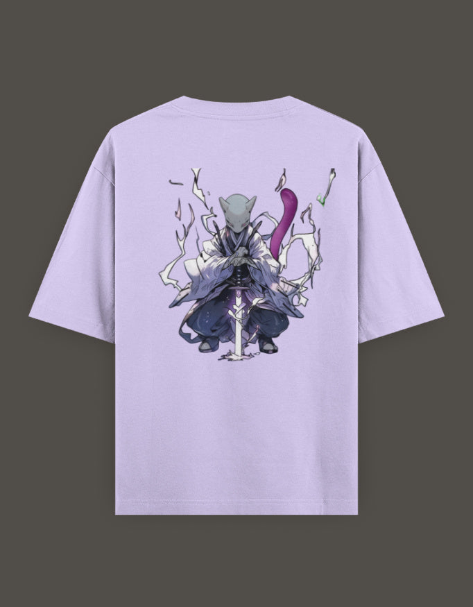 Anime crossover t-shirt for Gen Z featuring a striking character design on the back in purple