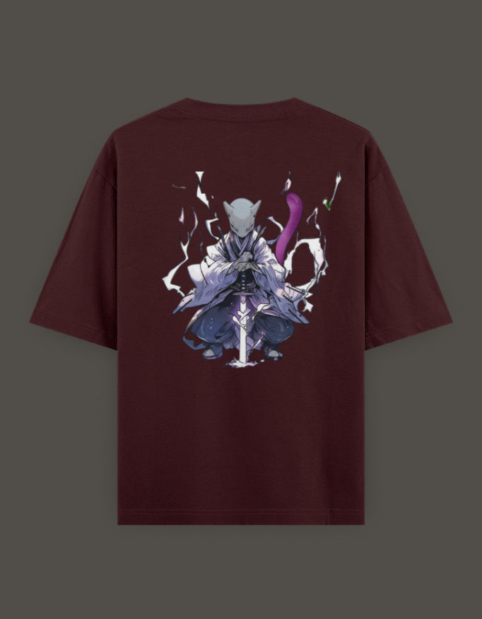 Maroon anime crossover t-shirt for Gen Z featuring a detailed anime character design on the back