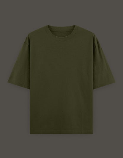 Olive green oversized anime crossover t-shirt for Gen Z with a relaxed fit and soft fabric