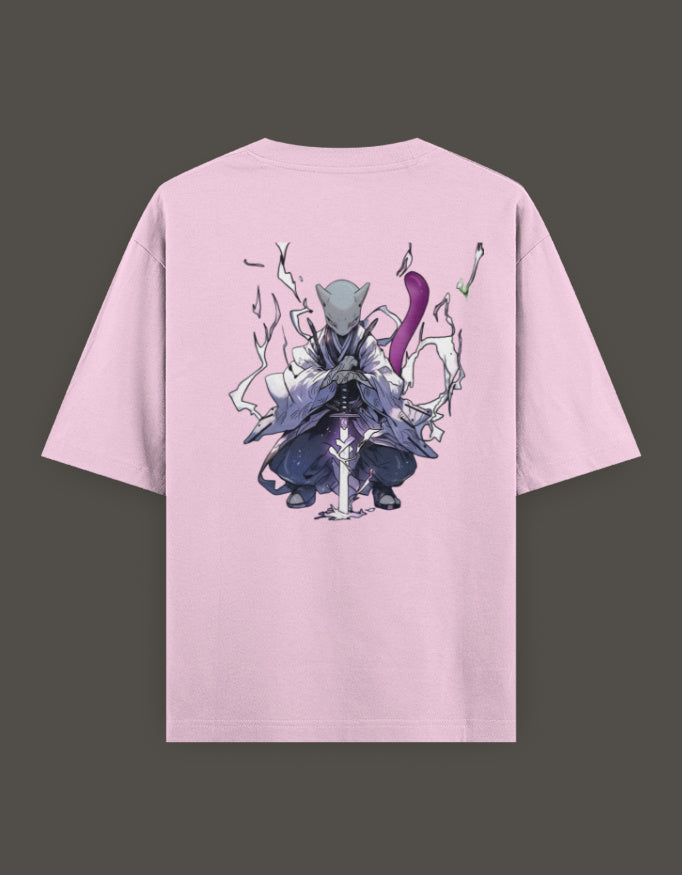 Back view of a pink anime crossover t-shirt for Gen Z featuring a cool character design