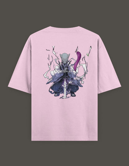 Back view of a pink anime crossover t-shirt for Gen Z featuring a cool character design