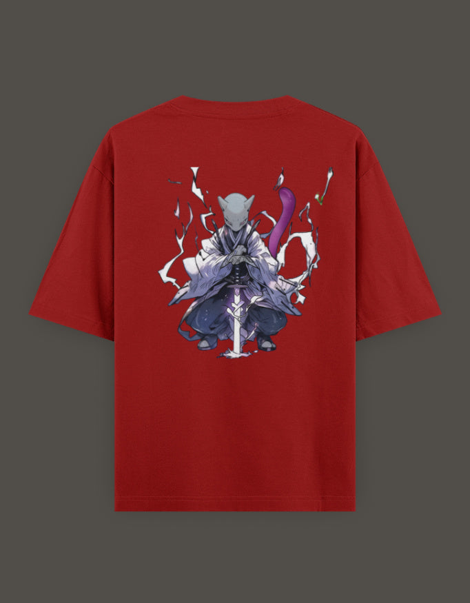 Red anime crossover t-shirt for Gen Z featuring a dynamic character graphic on the back