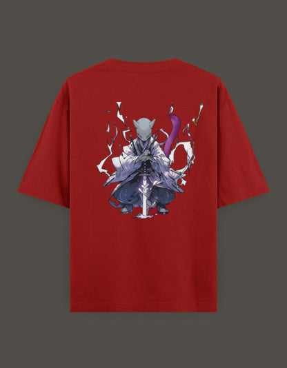 Red anime crossover t-shirt for Gen Z featuring a dynamic character graphic on the back