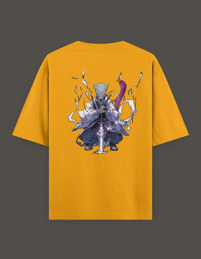 Anime crossover t-shirt for Gen Z featuring a vibrant back design of a samurai character