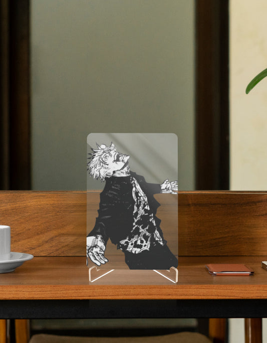 Gojo Satoru anime relic display featuring a striking black and white design, perfect for anime fans