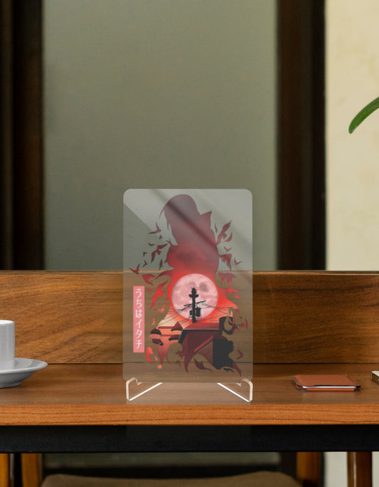 Itachi character relic decorative piece with a striking red moon and silhouette design
