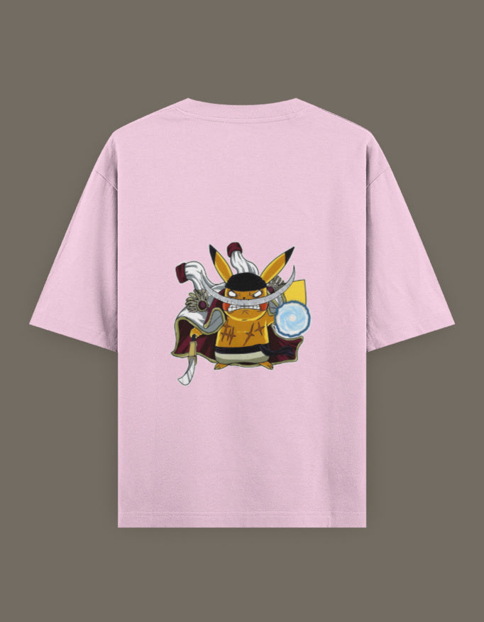 Pikachu x Whitebeard anime t-shirt in pink featuring a unique character design on the back