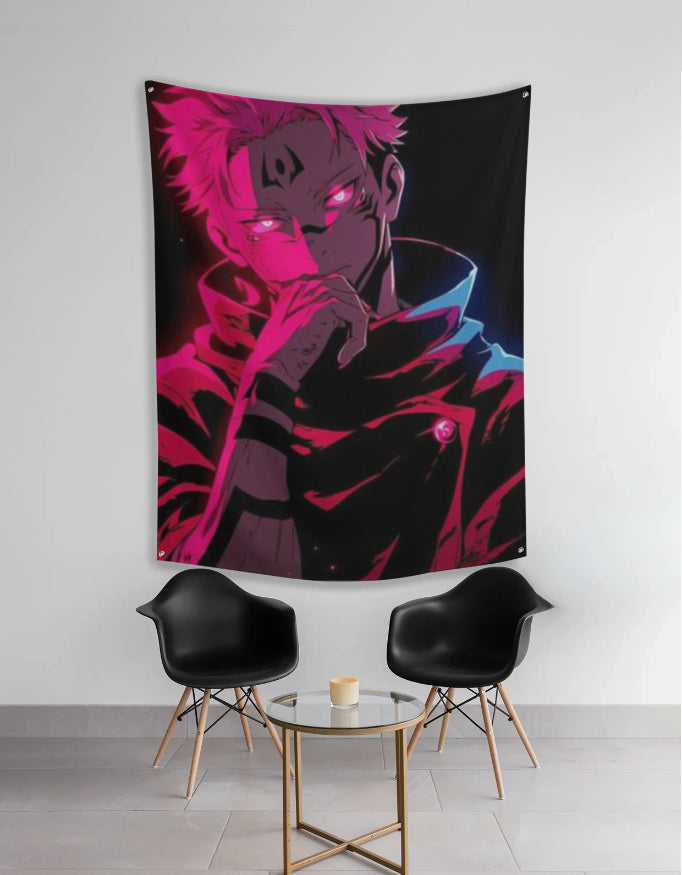 Sukuna tapestry black and red anime wall hanging featuring Eren Yeager Attack on Titan art