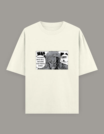 Cream oversized zoro anime t-shirt with black and white manga illustration of a swordsman and coiling snake