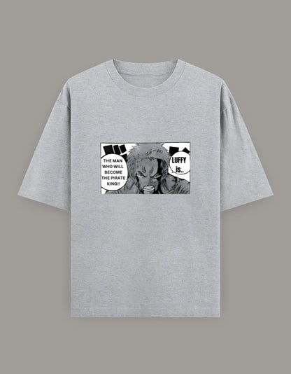 zoro anime t-shirt plain light gray oversized crew neck short sleeve tee on neutral background