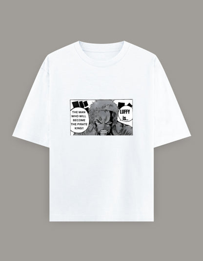 White zoro anime t-shirt featuring black ink manga style crouching character with smoky shadow art