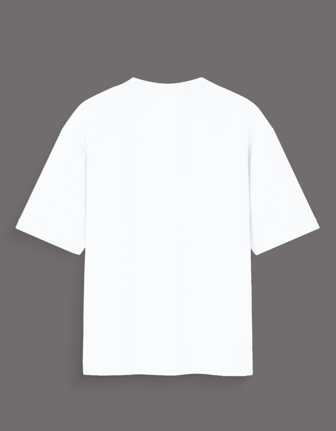 Plain white artist graphic tee for Gen Z with short sleeves and a relaxed fit on gray background
