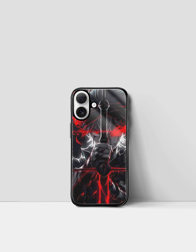 Asta iPhone glass case featuring dark anime design with red and black color scheme