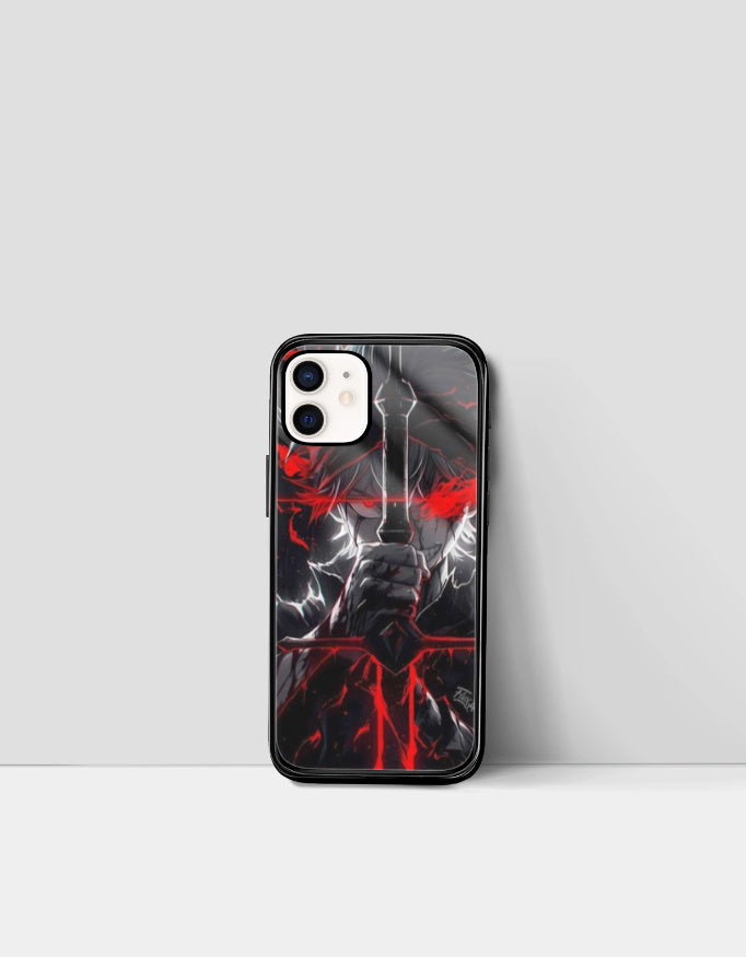 Asta iPhone glass case featuring dark anime design with red and white highlights on black background