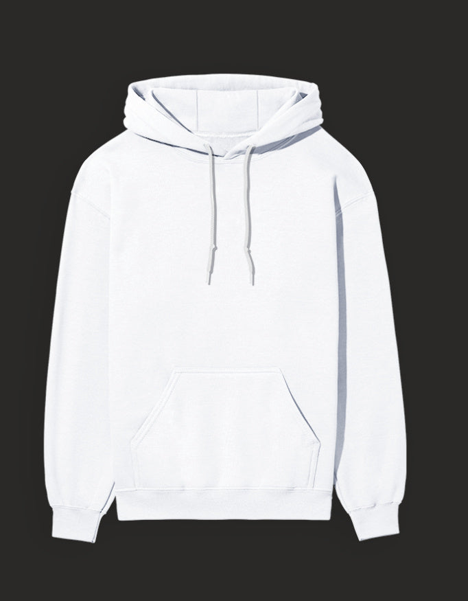 White Awakened Gojo hoodie with a front pocket and adjustable hood for casual wear