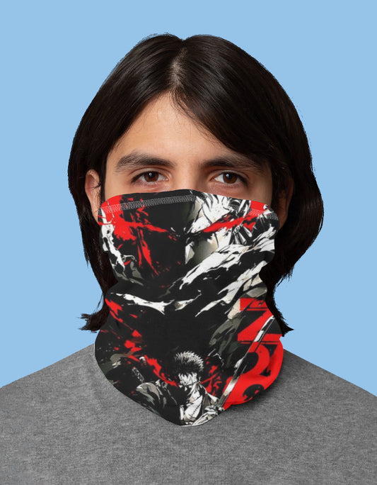 Berserk anime bandana featuring striking artwork of characters and intense colors for fans and collectors