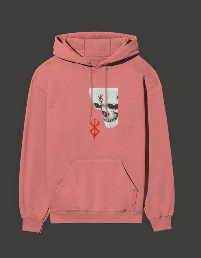 Berserk hoodie India featuring a unique skull design on a stylish pink background