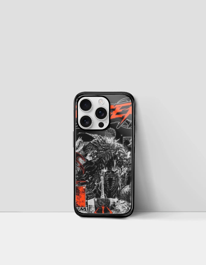 Berserk iPhone case featuring dark detailed artwork from the anime with red and black accents
