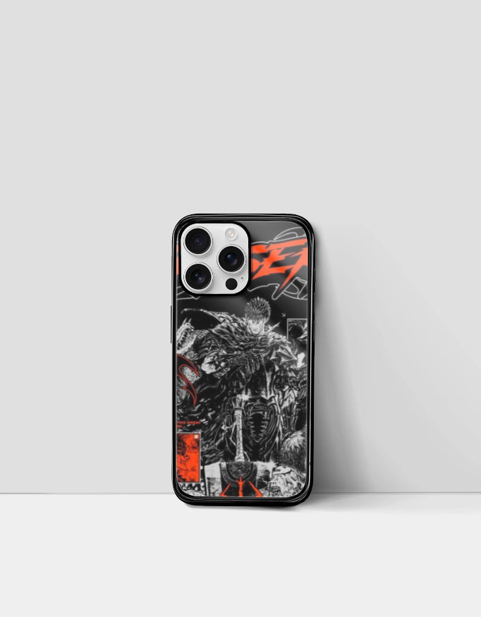 Berserk iPhone case featuring detailed black and red anime artwork with dark fantasy design