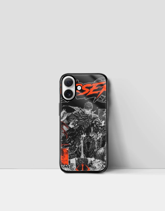 Berserk iPhone case featuring dark fantasy artwork with a warrior in black armor and red accents