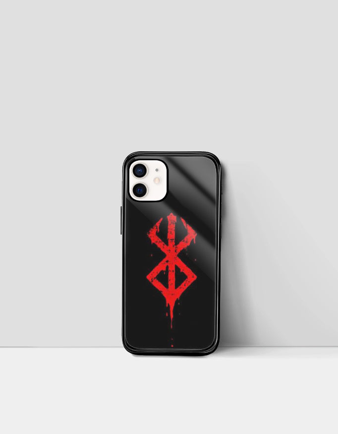 Black iPhone case with red berserk symbol design from AnimeVerseStore berserk iPhone case