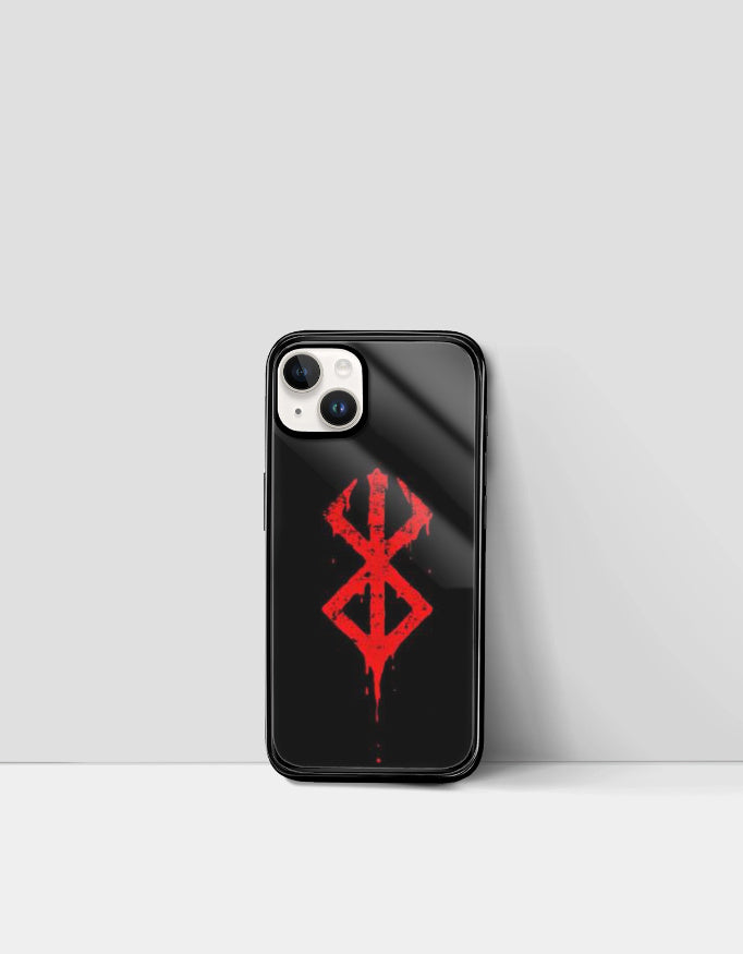 Black iPhone case with red berserk symbol design berserk iPhone case from AnimeVerseStore