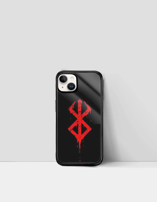 Berserk iPhone case with black background and red symbol design for anime fans