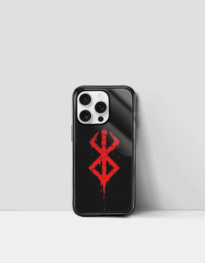 Black berserk iPhone case with a red gothic symbol design by AnimeVerseStore