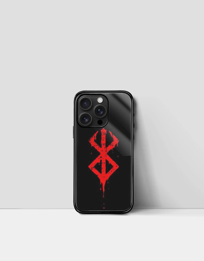 Black iPhone case with bold red symbol design from berserk iPhone case collection by AnimeVerseStore