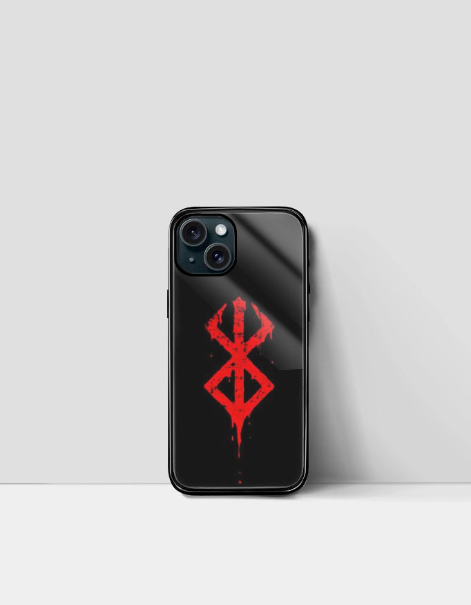 Black iPhone case with a red Berserk logo design featuring a sleek protective finish berserk iPhone case