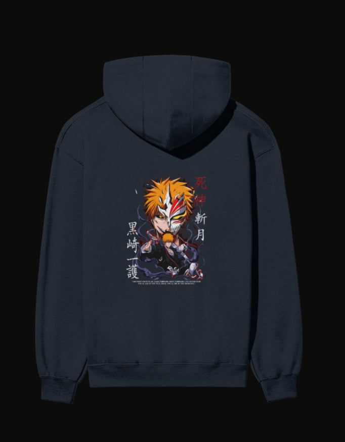 Bleach Ichigo unisex hoodie featuring vibrant artwork of Ichigo with a striking design on the back