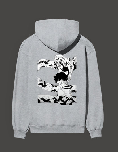 Grey hoodie featuring an anime design of a character from Blue Lock with unique graphic art