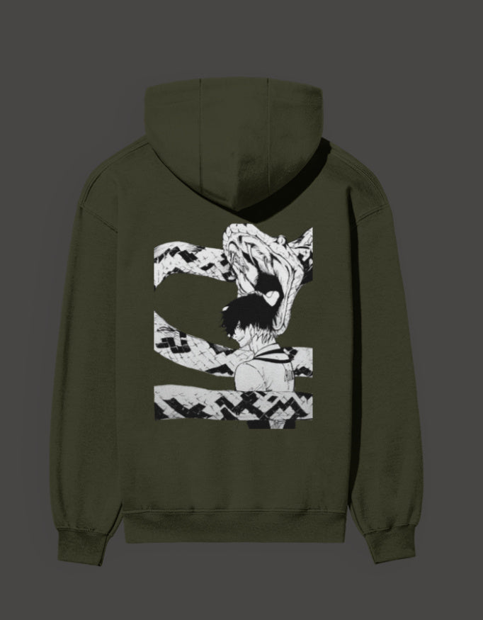 Dark green Blue Lock hoodie featuring an illustrated graphic on the back for anime fans