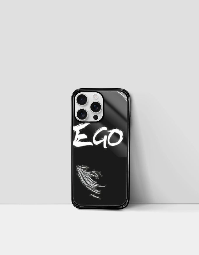 Black blue lock inspired iphone cover with white graffiti style EGO text and abstract design