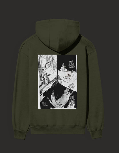 Anime-inspired Blue Lock rival hoodie featuring dynamic character artwork on the back